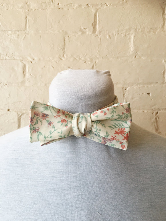 Bow Tie - Floral on White